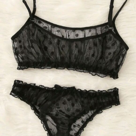 Black Polka Dot Bikini Style Lingerie Set - Picture 9 of 13